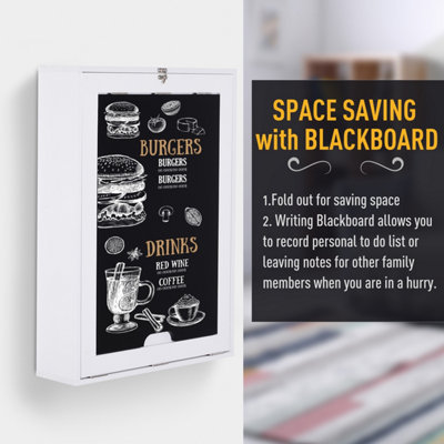 HOMCOM Multi-Functional Folding Wall-Mounted Drop-Leaf Table w/Chalkboard Shelf