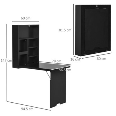 HOMCOM Multi-Functional Folding Wall-Mounted Drop-Leaf Table w/Chalkboard Shelf