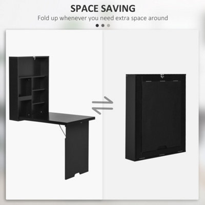 HOMCOM Multi-Functional Folding Wall-Mounted Drop-Leaf Table w/Chalkboard Shelf