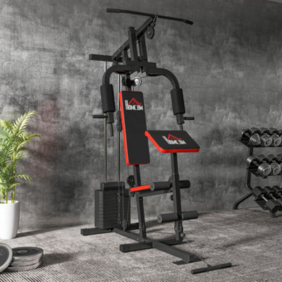HOMCOM Multi Home Gym Machine with 65kg Weights for Strength Training Black