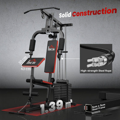 HOMCOM Multi Home Gym Machine with 65kg Weights for Strength Training Black