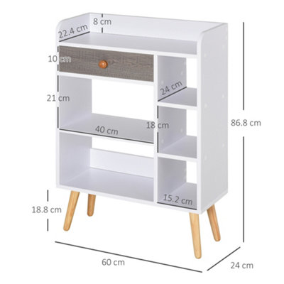 HOMCOM Multi-Shelf Bookcase Freestanding Storage Drawer Shelves Wood Legs White