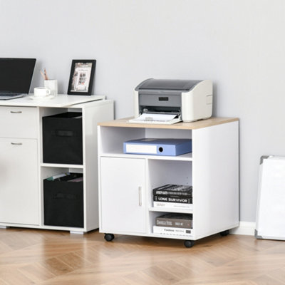 HOMCOM Multi-Storage Printer Unit Office Organisation w/ 5 Compartments Oak Price Comparisons | Compare The Build