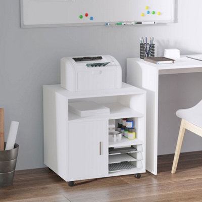 HOMCOM Multi-Storage Printer Unit Office Organisation w/ 5 Compartments White