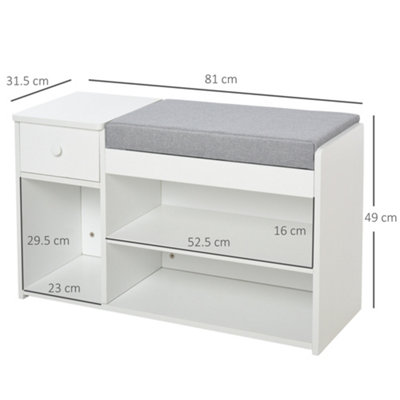 HOMCOM Multi-Storage Shoe Bench Drawer 3 Compartments Cushion Home Boots White