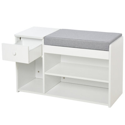 HOMCOM Multi-Storage Shoe Bench Drawer 3 Compartments Cushion Home Boots White