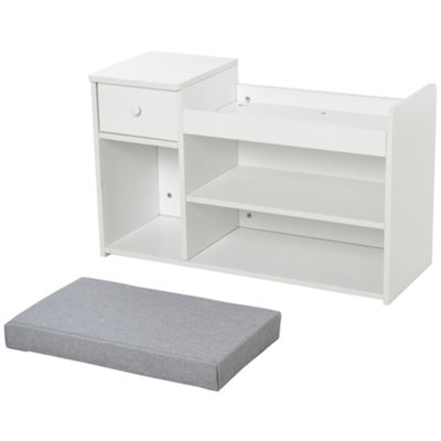HOMCOM Multi-Storage Shoe Bench Drawer 3 Compartments Cushion Home Boots White