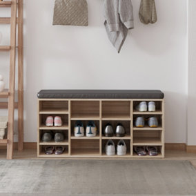 HOMCOM Multi-Storage Shoe Rack 14 Compartments Cushion Moving Shelves Home Brown