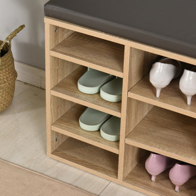 HOMCOM Multi-Storage Shoe Rack 14 Compartments Cushion Moving Shelves ...