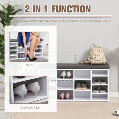 HOMCOM Multi Storage Shoe Rack 14 Compartments Cushion Moving Shelves Home White DIY at B Q