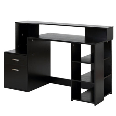 HOMCOM Multi-Storage & Workstation Desk Table Shelves Home Office Black