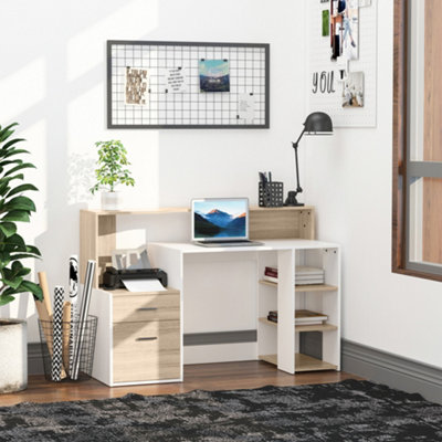 HOMCOM Multi-Storage & Workstation Desk Table with Shelves Home Office Oak