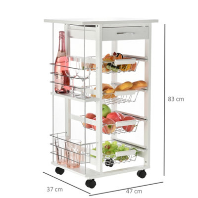 HOMCOM Multi-Use Kitchen Island Trolley Baskets Side Racks Drawer Worktop White