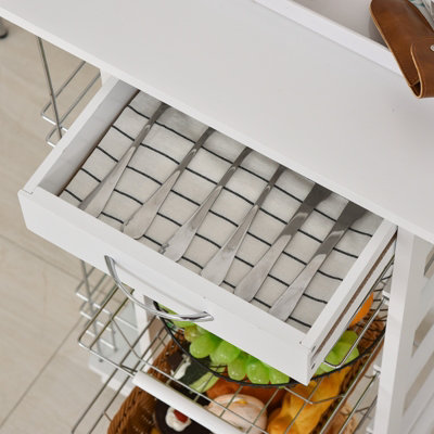 HOMCOM Multi-Use Kitchen Island Trolley Baskets Side Racks Drawer Worktop White