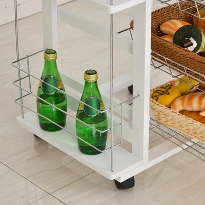 HOMCOM Multi-Use Kitchen Island Trolley Baskets Side Racks Drawer Worktop White