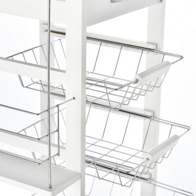 HOMCOM Multi-Use Kitchen Island Trolley Baskets Side Racks Drawer Worktop White