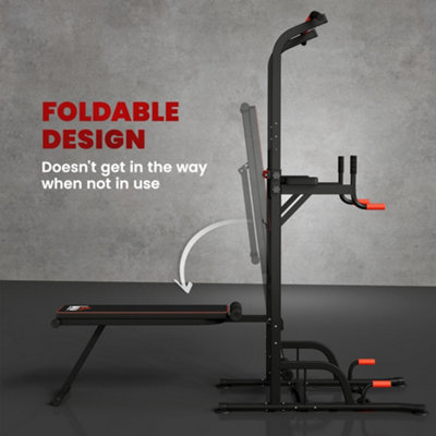 HOMCOM Multifunction Home Workout Station Tower Steel Frame w/ Bench ...