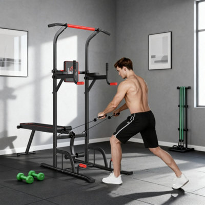 HOMCOM Multifunction Home Workout Station Tower Steel Frame w/ Bench ...