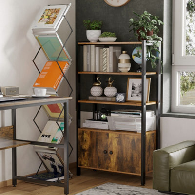 HOMCOM 3-Tier Industrial Style Storage Metal Wooden Shelf with A Robust Multi-functional Design & Adjustable Feet Black