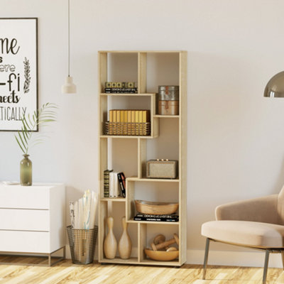 HOMCOM Multipurpose 8-Grid Bookshelf Decorative Shelf, Bathroom, Kitchen Oak