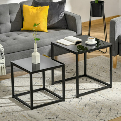 HOMCOM Nest of 2 Side Tables Set of Bedside Tables for Living Room Black