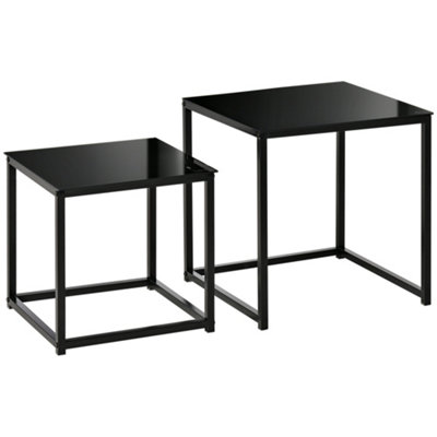 HOMCOM Nest of 2 Side Tables Set of Bedside Tables for Living Room Black