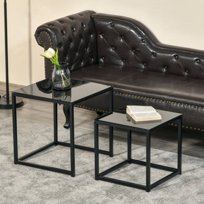 HOMCOM Nest of 2 Side Tables Set of Bedside Tables for Living Room Black