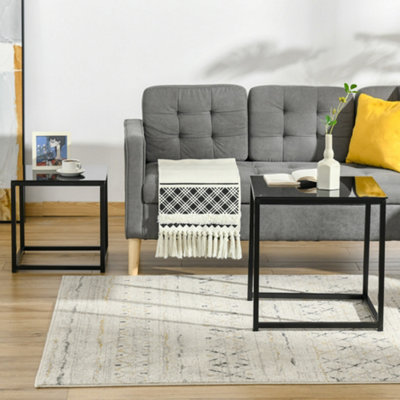 HOMCOM Nest of 2 Side Tables Set of Bedside Tables for Living Room Black
