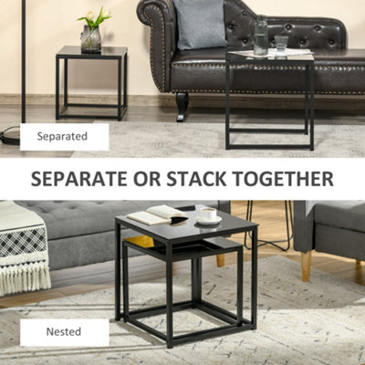 HOMCOM Nest of 2 Side Tables Set of Bedside Tables for Living Room Black