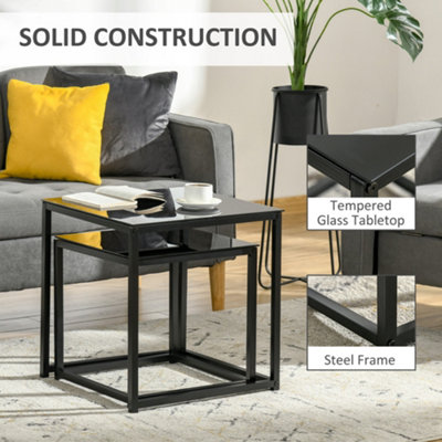 HOMCOM Nest of 2 Side Tables Set of Bedside Tables for Living Room Black