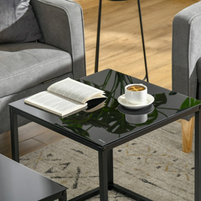 HOMCOM Nest of 2 Side Tables Set of Bedside Tables for Living Room Black