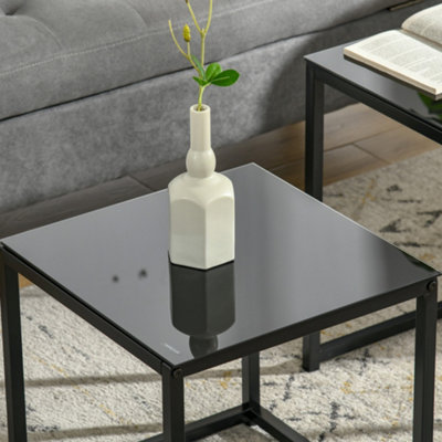 HOMCOM Nest of 2 Side Tables Set of Bedside Tables for Living Room Black