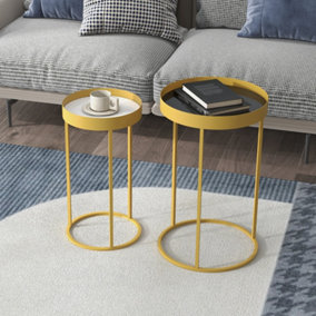 HOMCOM Nesting Coffee Tables Set of 2 Modern Gold End Tables Home Office