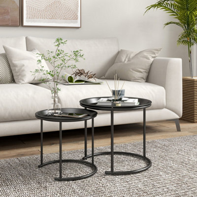 HOMCOM Nesting Tables Set of 2, End Table with Removable Tabletop Tray ...