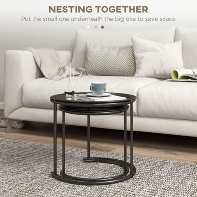 HOMCOM Nesting Tables Set of 2, End Table with Removable Tabletop Tray ...