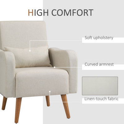 HOMCOM Nordic Leisure Lounge Sofa Accent Chair with Pillow for Bedroom Cream