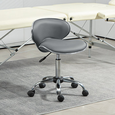 HOMCOM Office Chair Beauty Salon Rolling Technician Stool Chair Grey