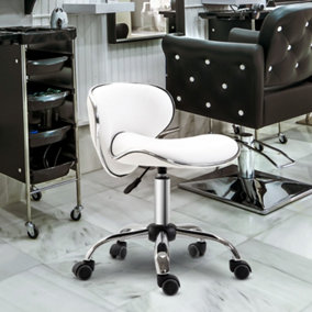 HOMCOM Office Chair Beauty Salon Rolling Technician Stool Chair Low Back White