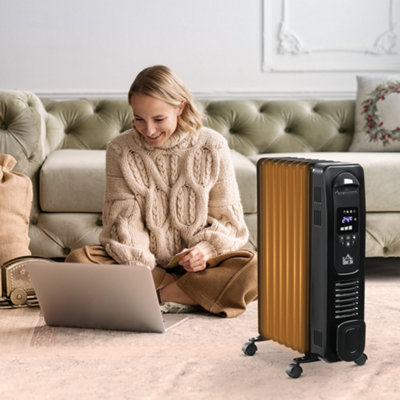 HOMCOM Oil Filled Radiator Electric Heater 3 Heat Settings Remote Control  Black | DIY at Bu0026Q
