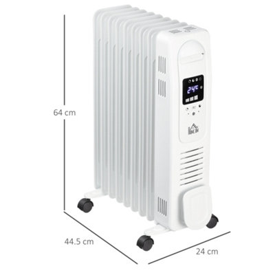 HOMCOM Oil Filled Radiator Electric Heater 3 Heat Settings Remote Control White