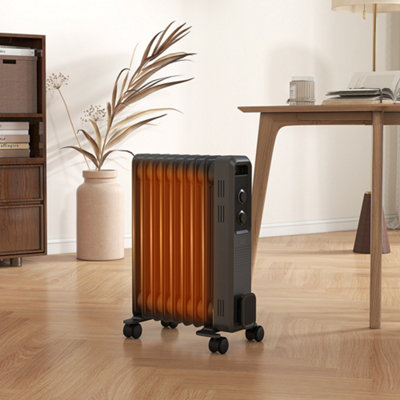 HOMCOM Oil Filled Radiator Portable Heater W/ 9 Fin, 3 Heat Settings Grey