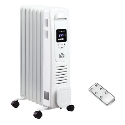 HOMCOM Oil Filled Radiator Space Heater W/3 Heat Settings & Remote Control White