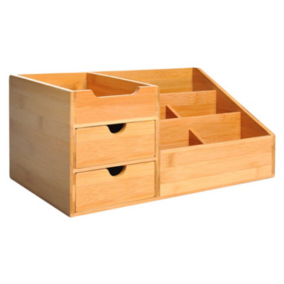 HOMCOM Organiser Holder Multi-Function Storage Caddy Drawers Natural Bamboo