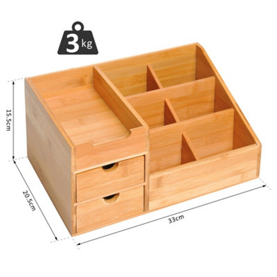 HOMCOM Organiser Holder Multi-Function Storage Caddy Drawers Natural Bamboo
