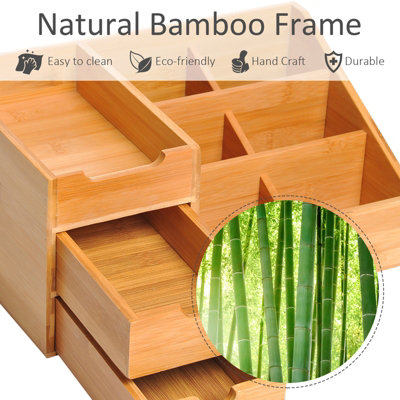 HOMCOM Organiser Holder Multi-Function Storage Caddy Drawers Natural Bamboo