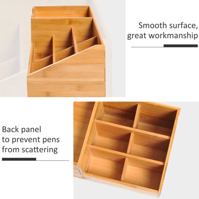 HOMCOM Organiser Holder Multi-Function Storage Caddy Drawers Natural Bamboo
