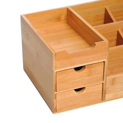 HOMCOM Organiser Holder Multi-Function Storage Caddy Drawers Natural Bamboo