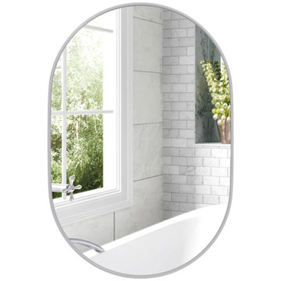 HOMCOM Oval Bathroom Mirror, Modern Wall Mirror Aluminium Frame, 60 x 90cm