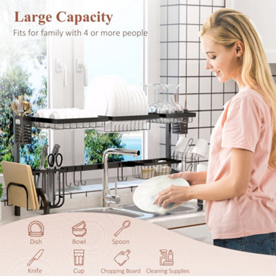 HOMCOM Over The Sink Dish Drainer Rack, 2 Tier Dish Rack for Kitchen, Black