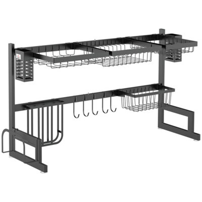 HOMCOM Over The Sink Dish Drainer Rack, 2-Tier Dish Rack for Kitchen, Black